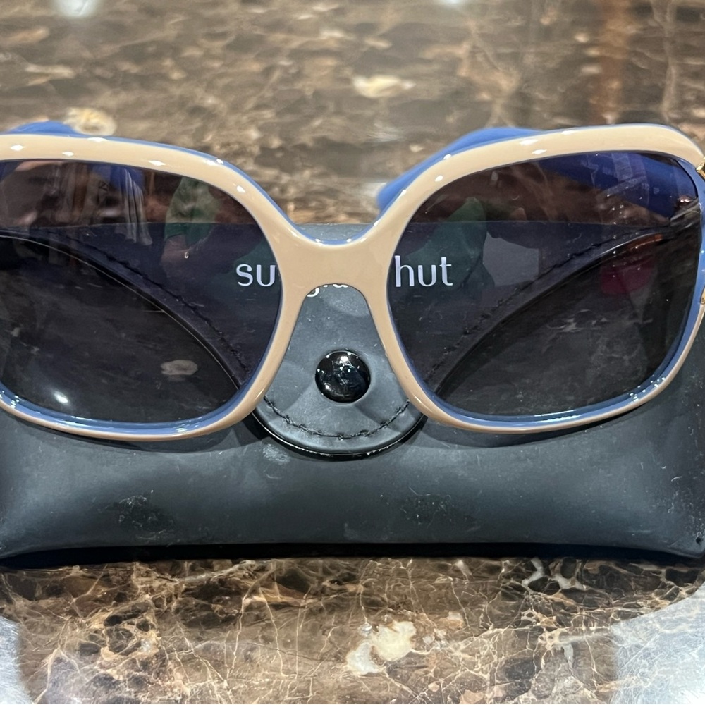Tan and Blue Sunglasses with smoked Lenses
